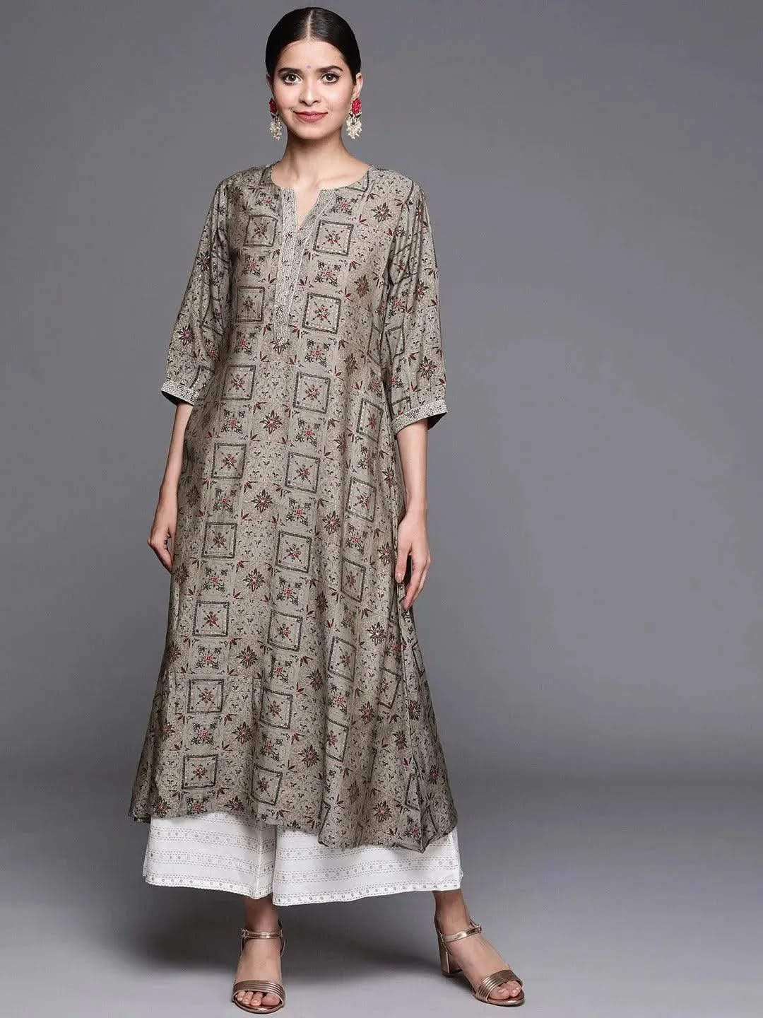 

Buy Grey Printed Chanderi Silk Kurta - 22128O- | Libas Ethnic Wear Online