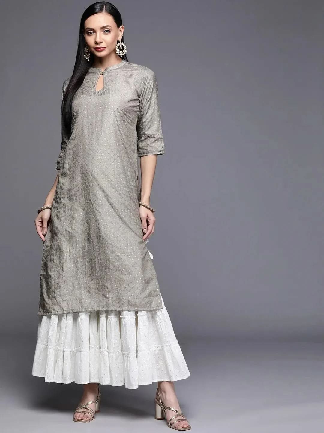 

Buy Grey Printed Chanderi Silk Kurta - 22083O- | Libas Ethnic Wear Online