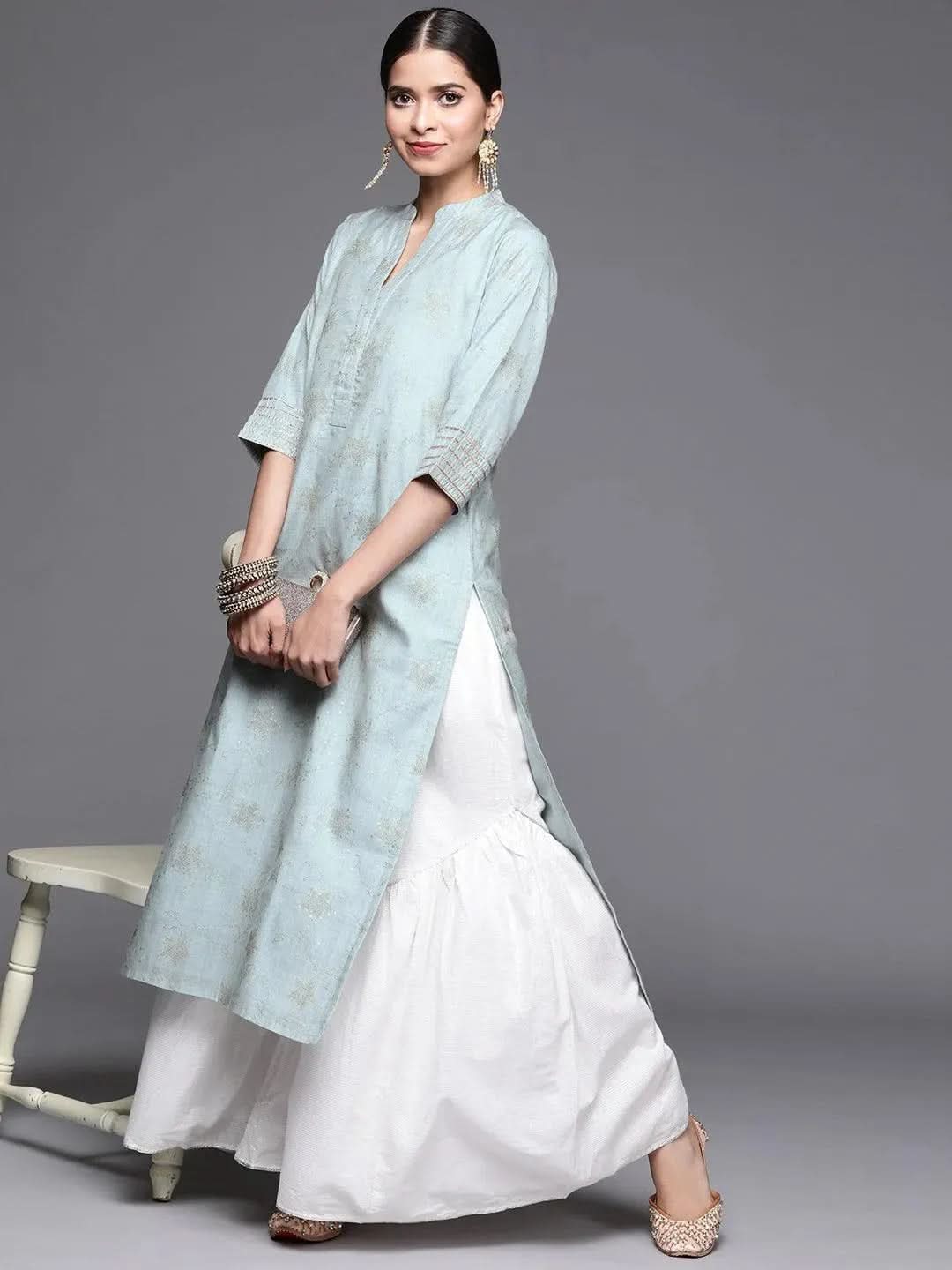 

Buy Grey Printed Chanderi Silk Kurta - 22109O- | Libas Ethnic Wear Online