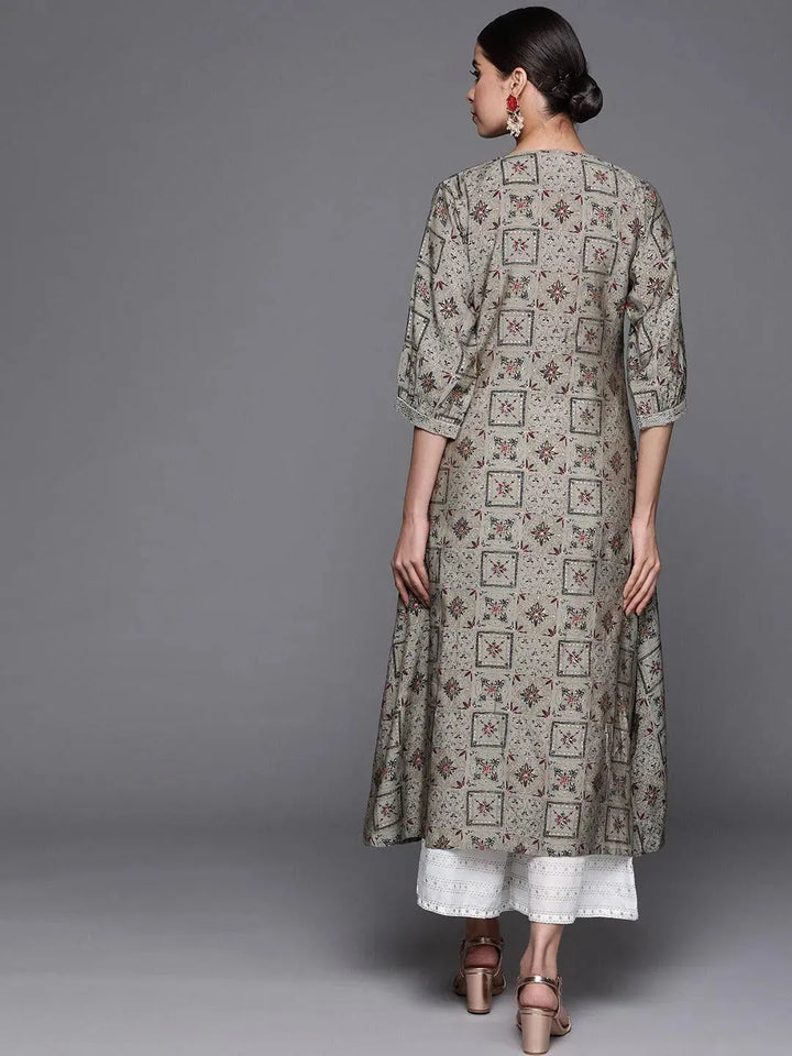 Grey Printed Chanderi Silk Kurta - Libas