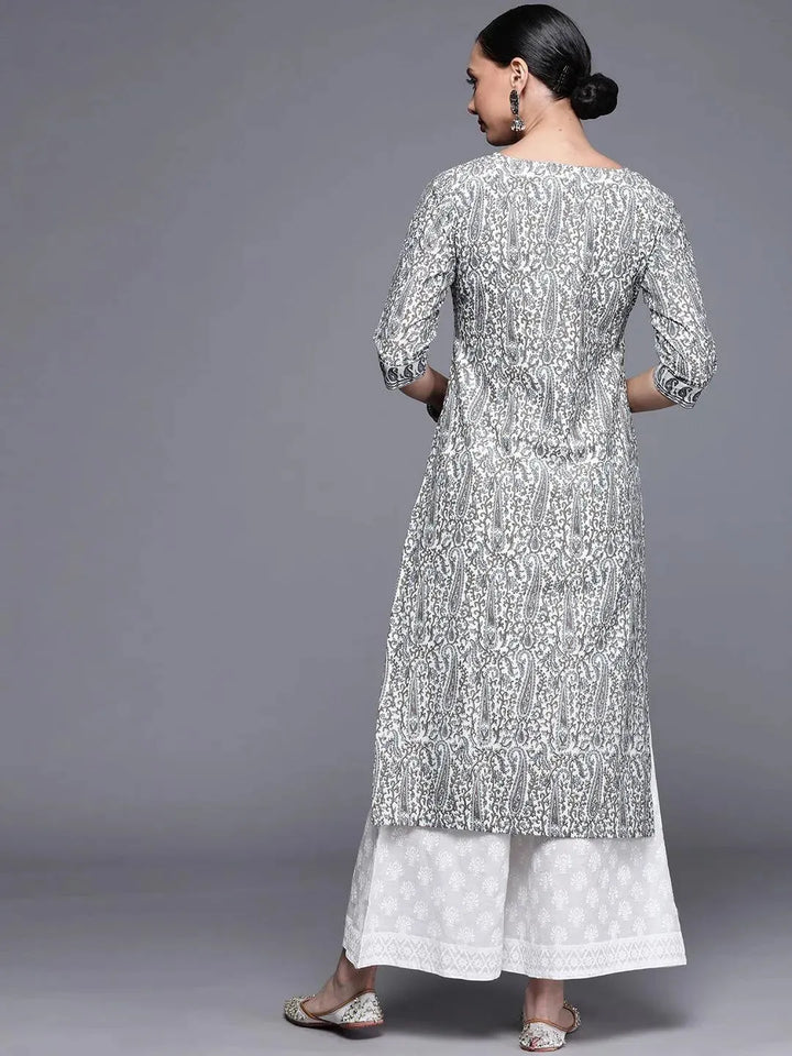 Grey Printed Chanderi Silk Kurta - Libas