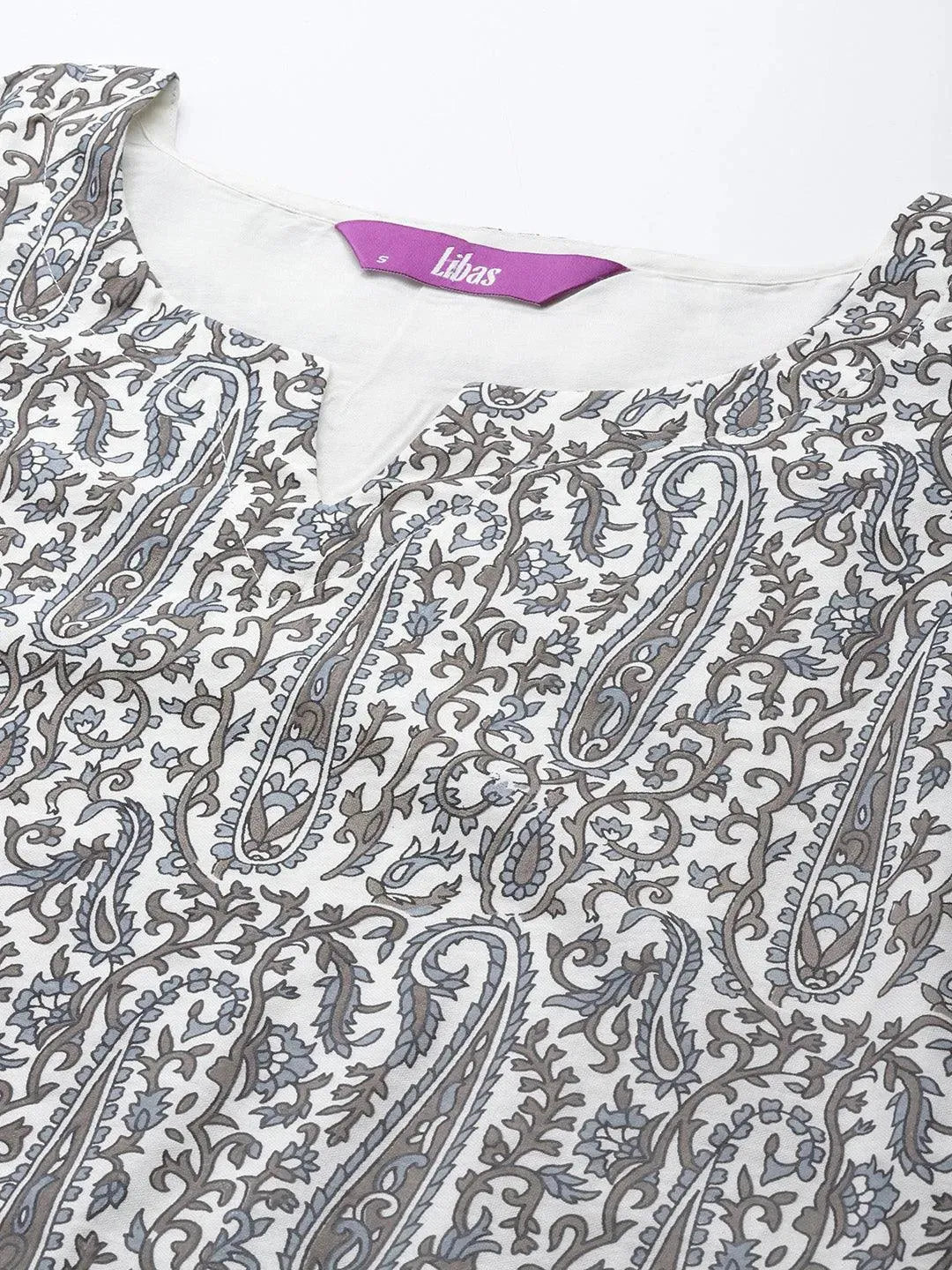 Grey Printed Chanderi Silk Kurta - Libas 