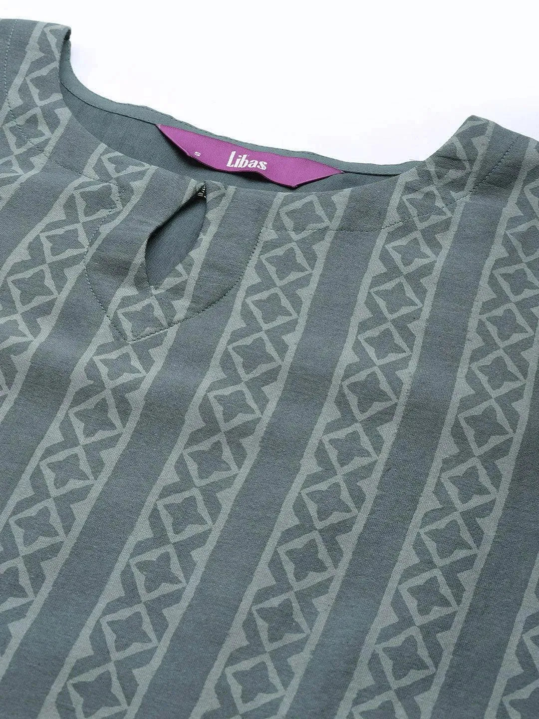 Grey Printed Chanderi Silk Straight Suit Set - Libas 