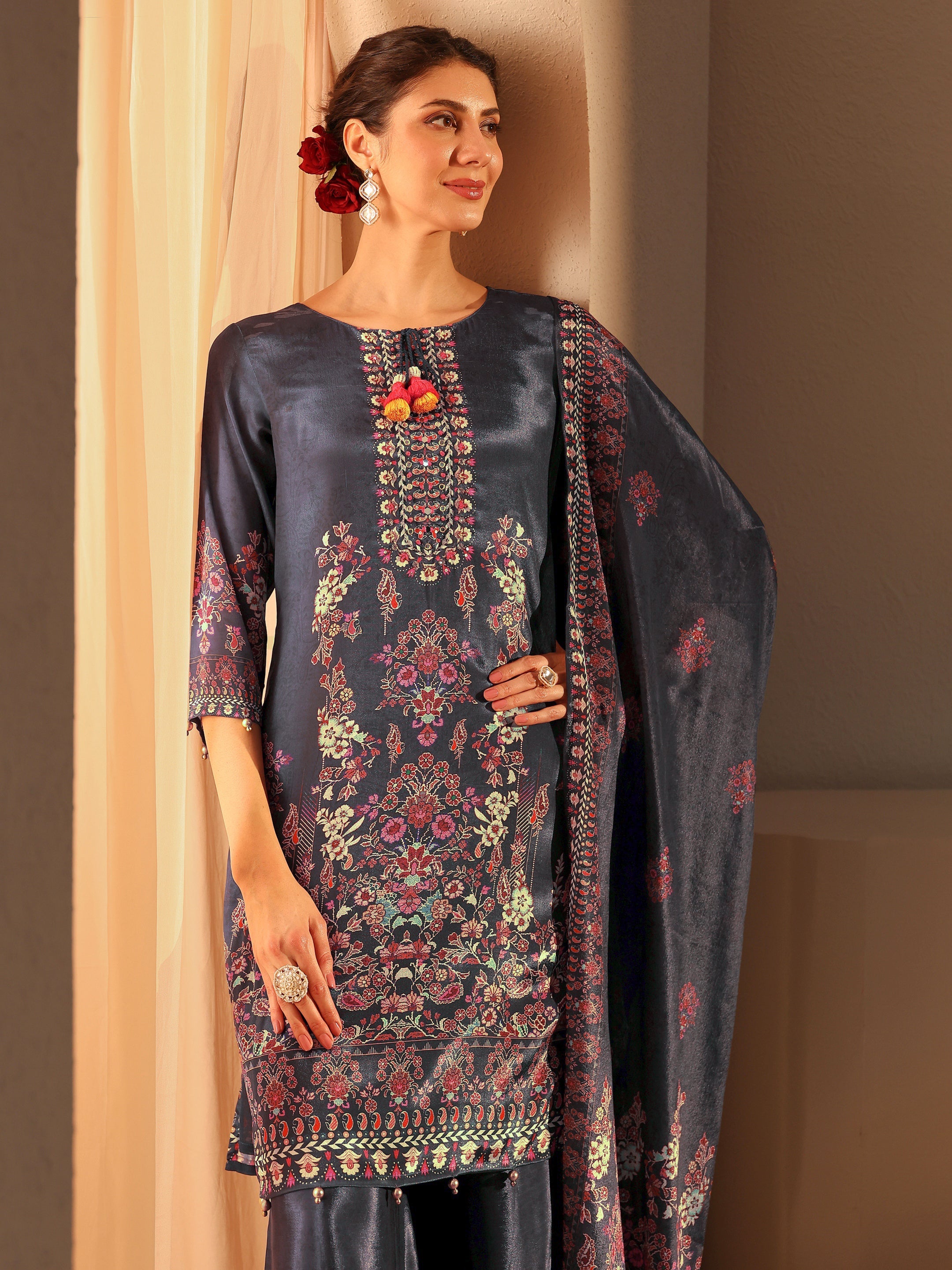 Libas Grey Printed Chinon Straight Suit Set With Dupatta-picture-20