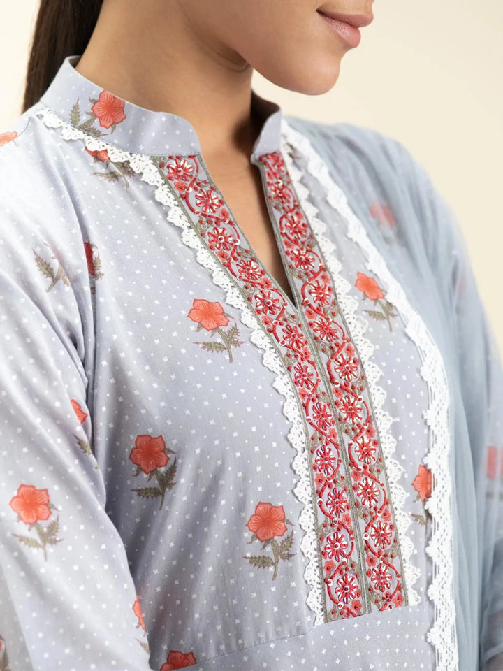 Grey Printed Cotton Suit Set - Libas