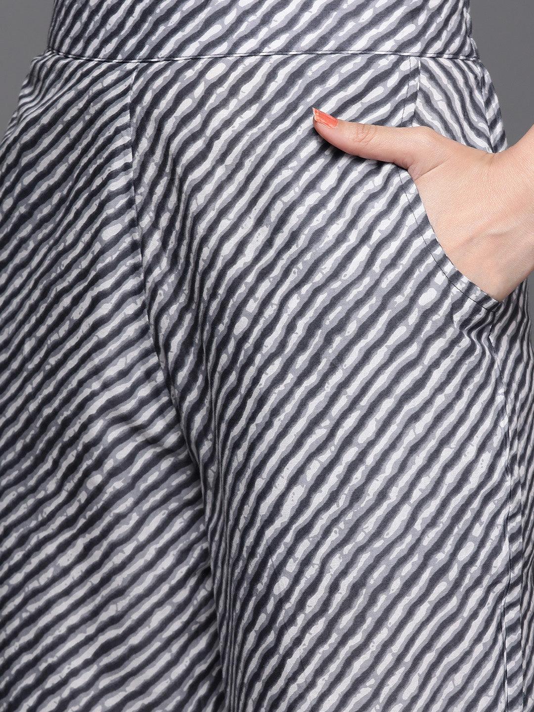 Grey Printed Cotton Suit Set - Libas