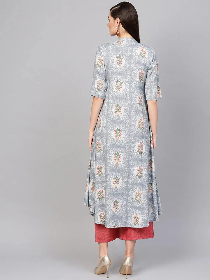 Grey Printed Cotton Blend Kurta Set - Libas
