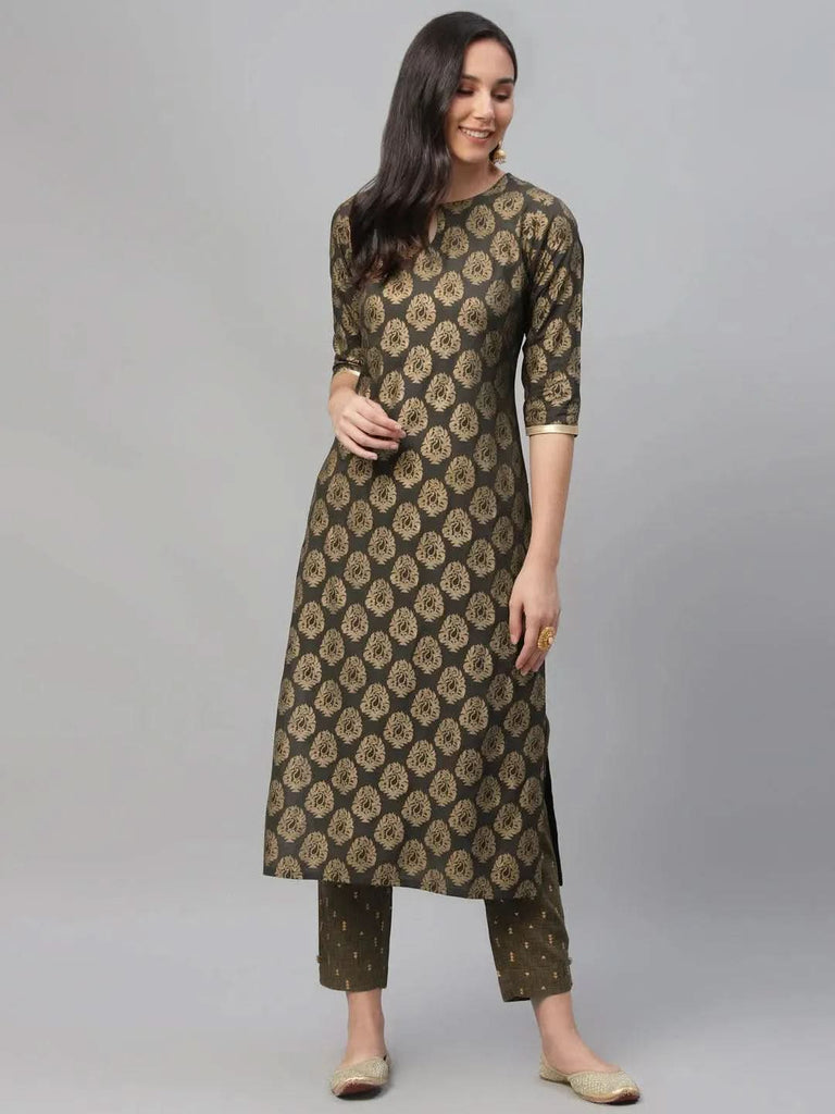 Libas Grey Printed Cotton Kurta