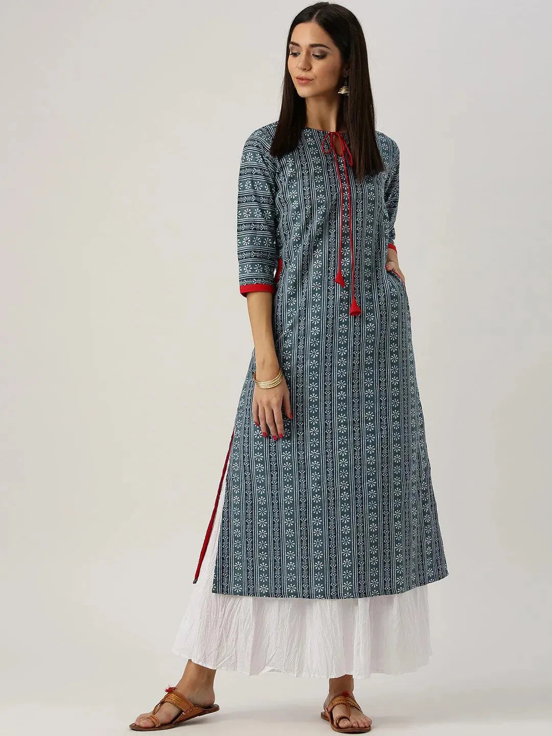 Grey Printed Cotton Kurta - Libas
