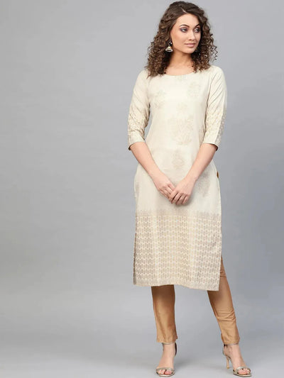 Grey Printed Cotton Kurta - Libas