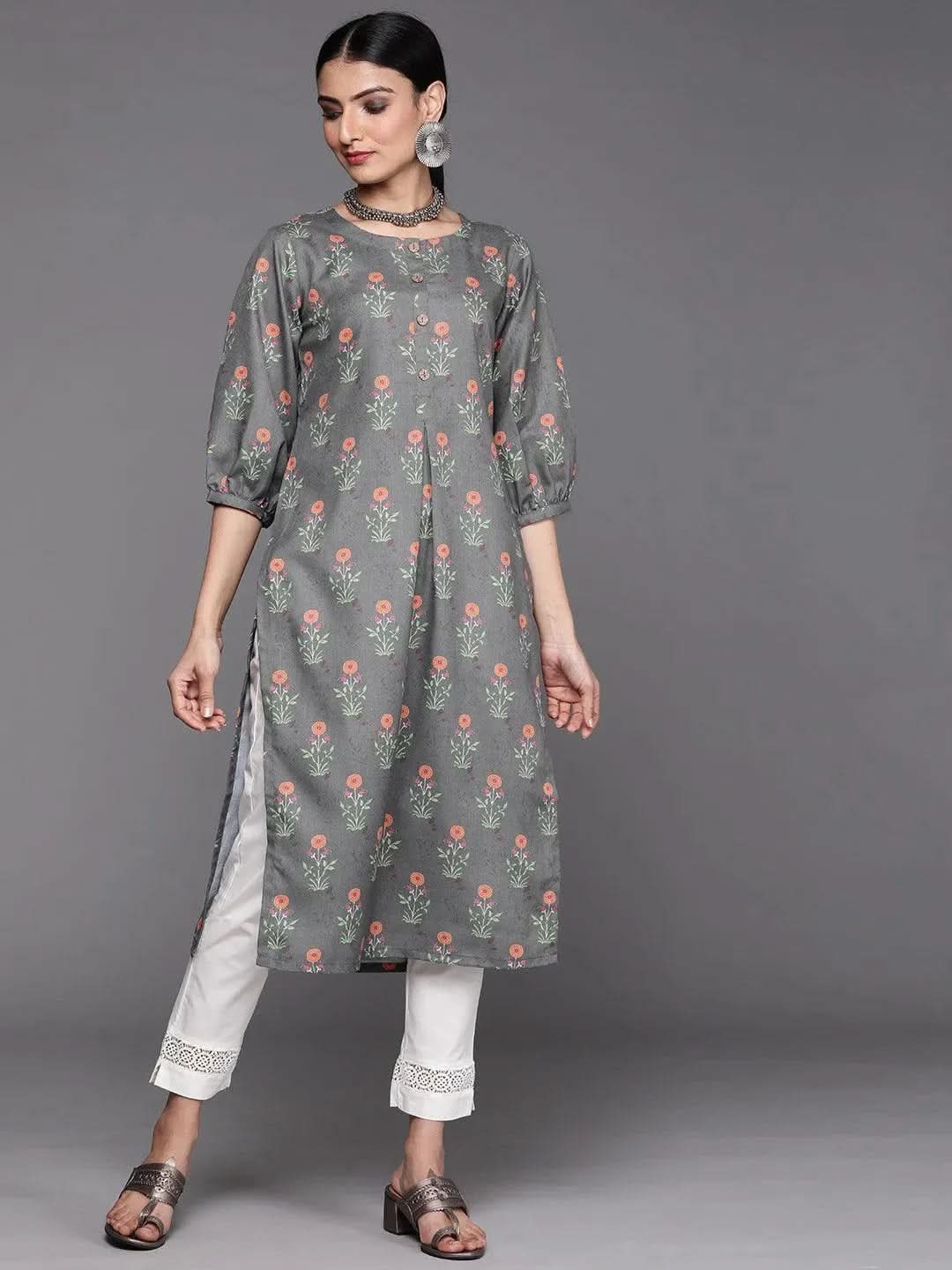 

Buy Grey Printed Cotton Kurta - 23445O- | Libas Ethnic Wear Online