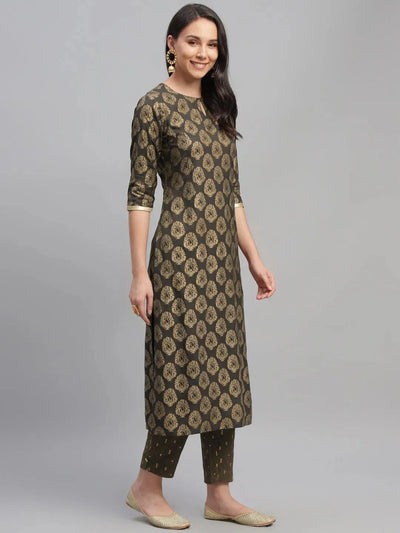 Grey Printed Cotton Kurta - Libas