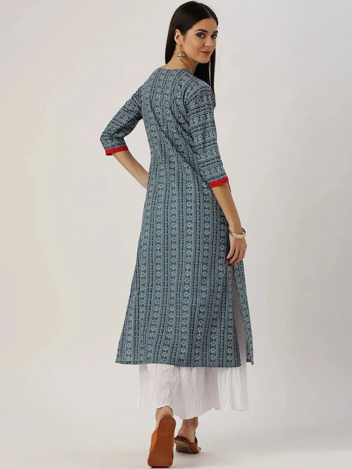 Grey Printed Cotton Kurta - Libas