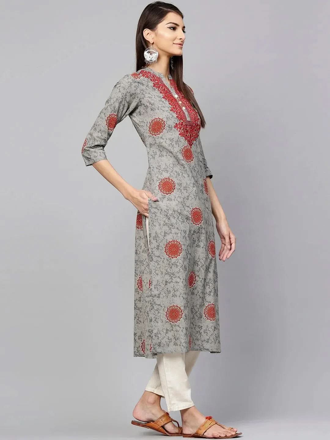 

Grey Printed Cotton Kurta