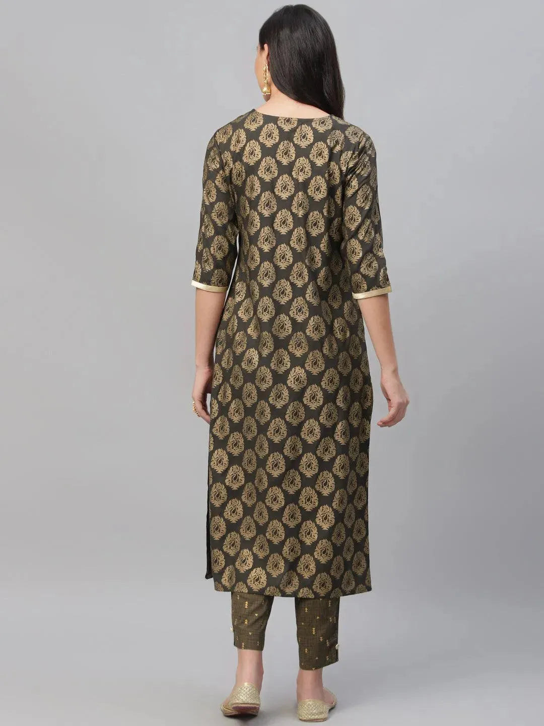 Grey Printed Cotton Kurta - Libas