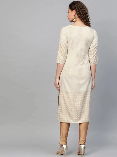 Grey Printed Cotton Kurta - Libas