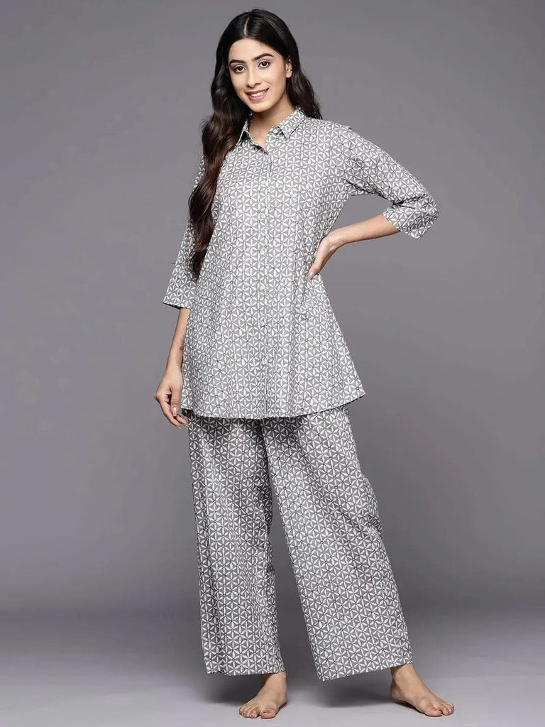 Libas Grey Printed Cotton Night Suit
