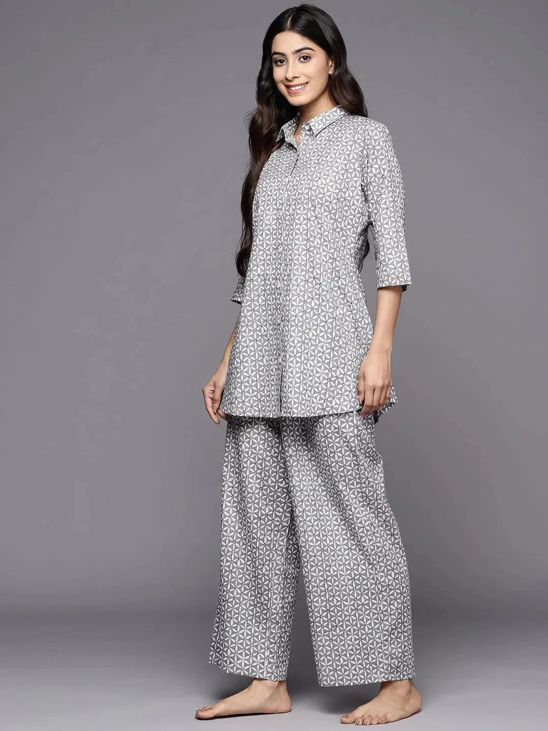 Buy Grey Printed Cotton Night Suit Online at Rs.1219 | Libas