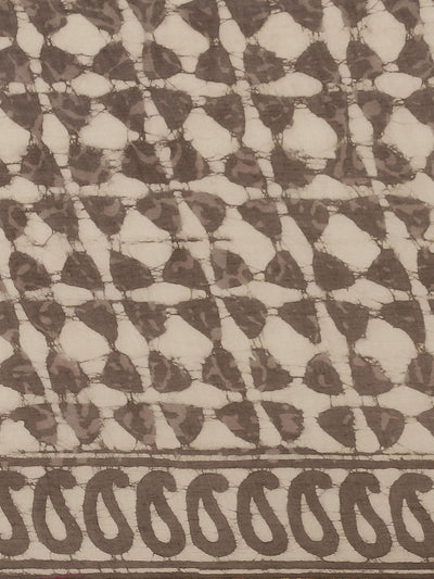 Grey Printed Cotton Saree - Libas