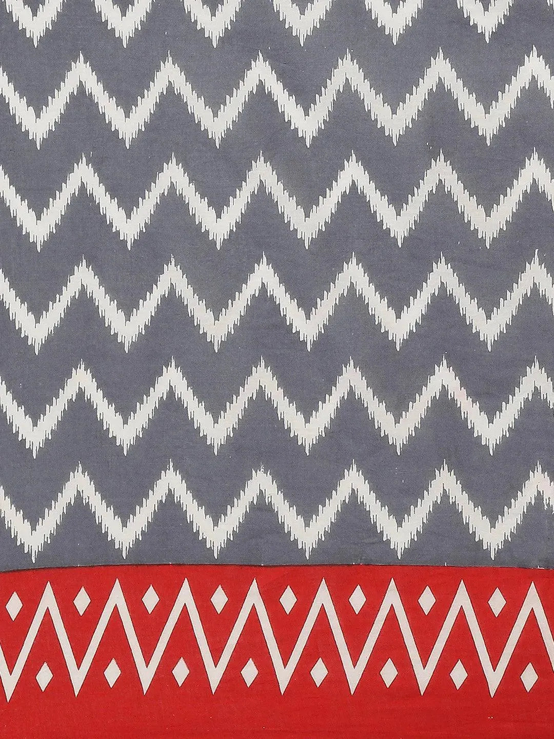 Grey Printed Cotton Saree - Libas 