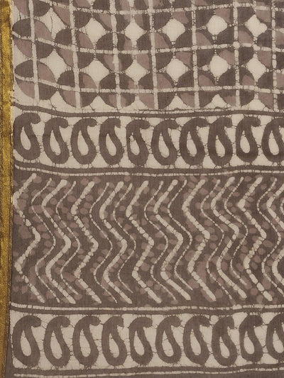 Grey Printed Cotton Saree - Libas