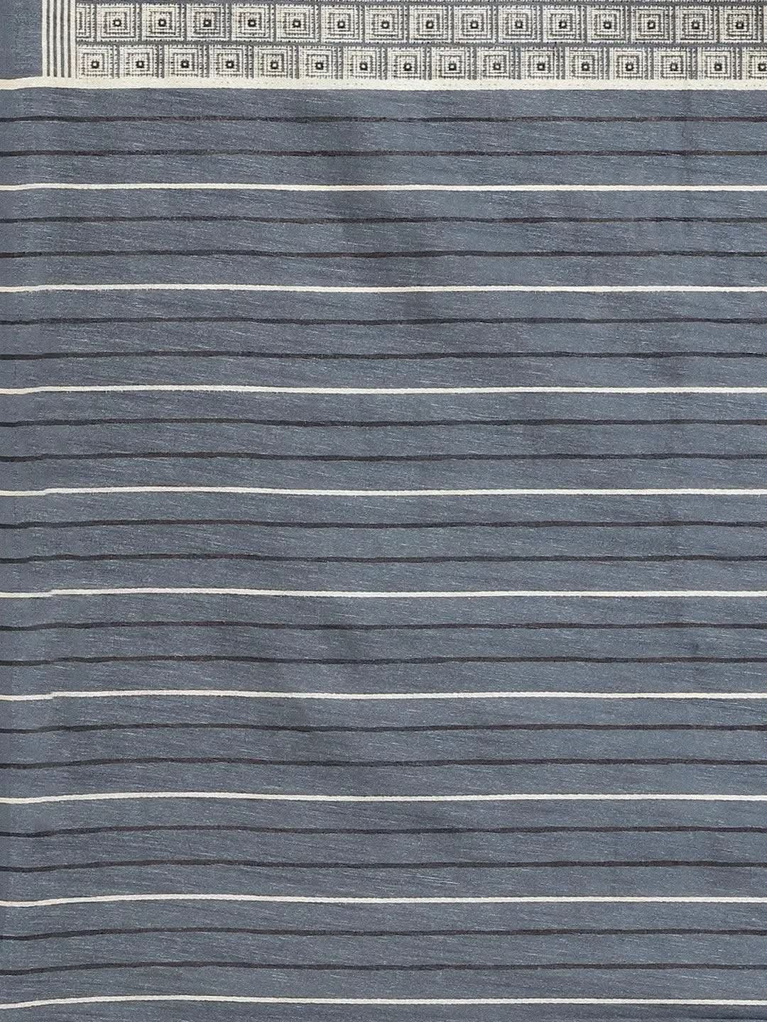Grey Printed Cotton Silk Saree - Libas 