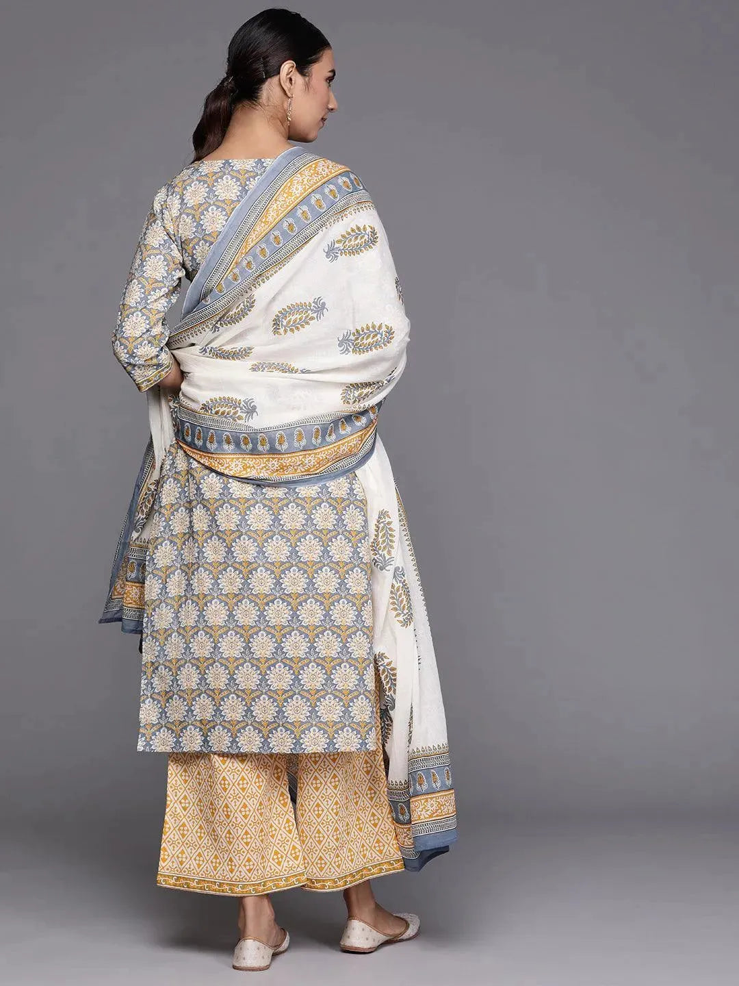 Grey Printed Cotton Suit Set - Libas 