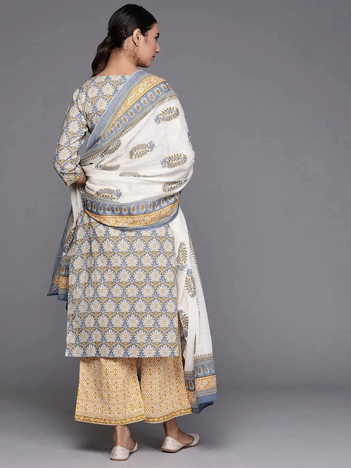 Grey Printed Cotton Suit Set - Libas