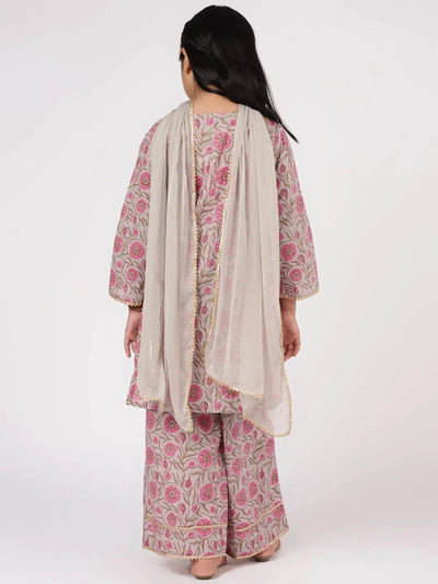 Grey Printed Cotton Suit Set - Libas