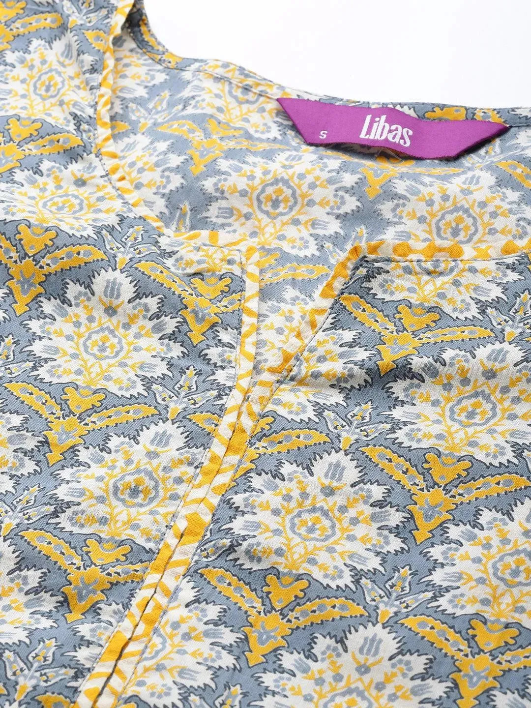 Grey Printed Cotton Suit Set - Libas 