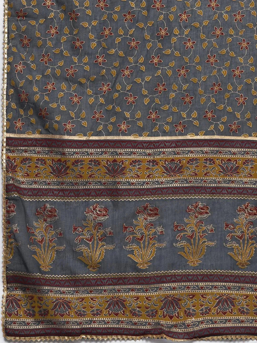 Grey Printed Cotton Straight Suit Set - Libas 