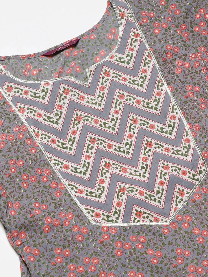 Grey Printed Cotton Suit Set - Libas