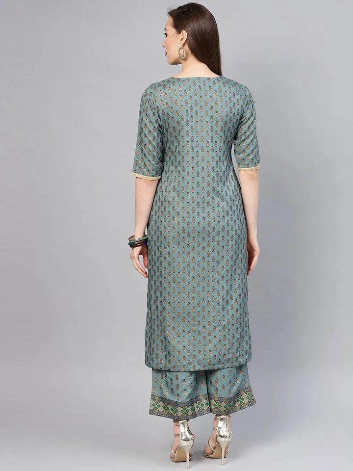 Grey Printed Cotton Kurta Set - Libas