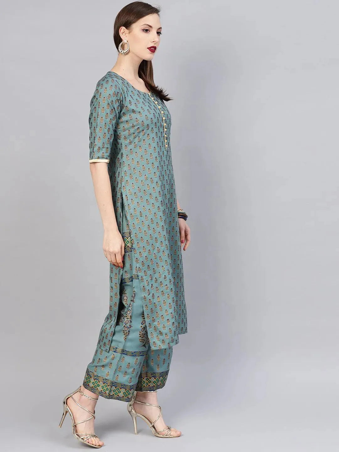 Grey Printed Cotton Kurta Set - Libas 