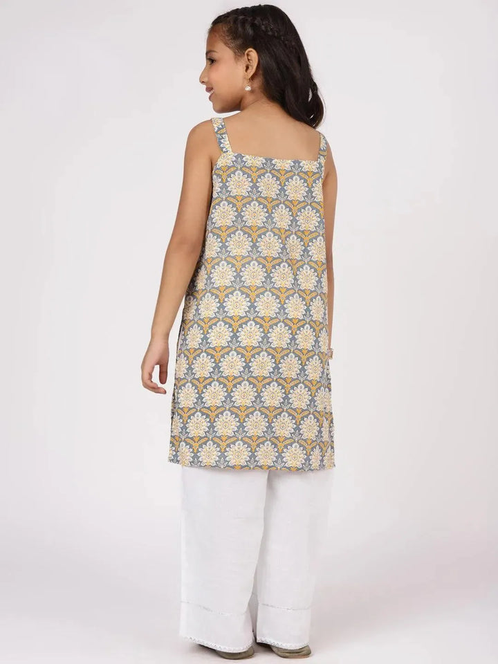 Grey Printed Cotton Straight Kurta Set - Libas