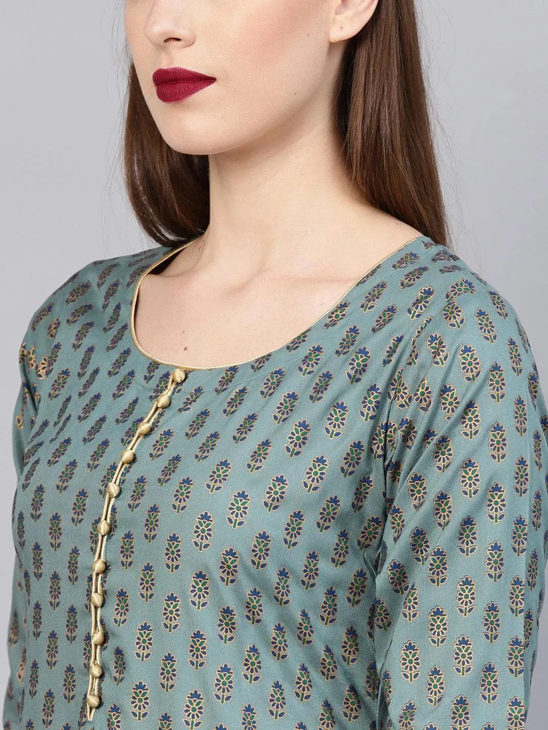 Grey Printed Cotton Kurta Set - Libas 