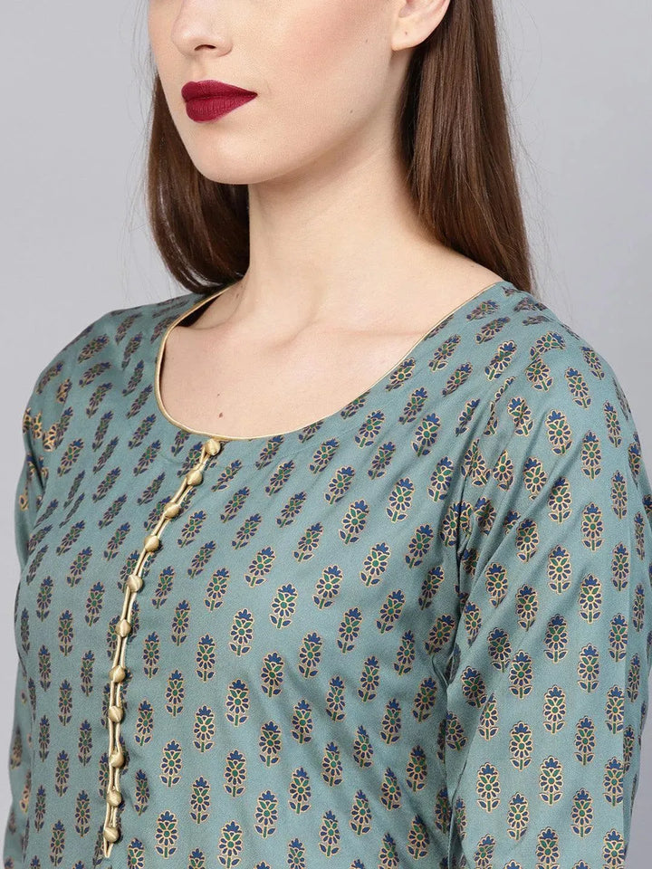 Grey Printed Cotton Kurta Set - Libas