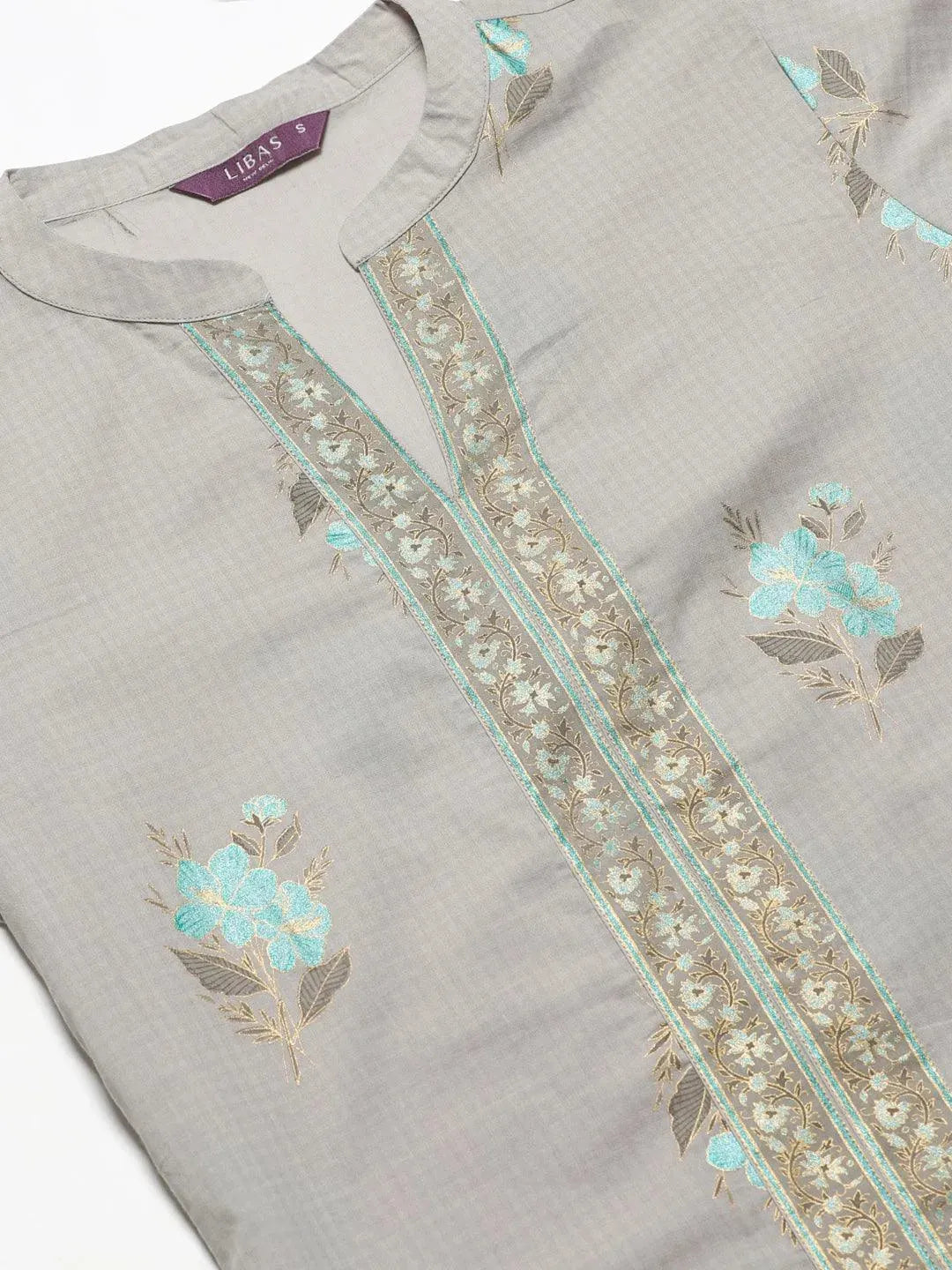 Grey Printed Cotton Kurta Set - Libas 