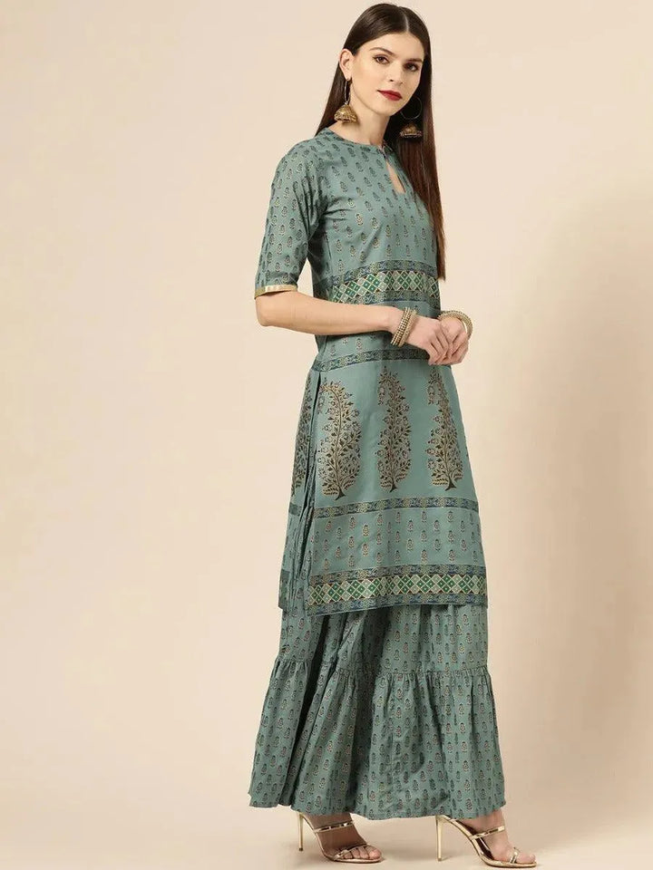 Grey Printed Cotton Kurta Set - Libas