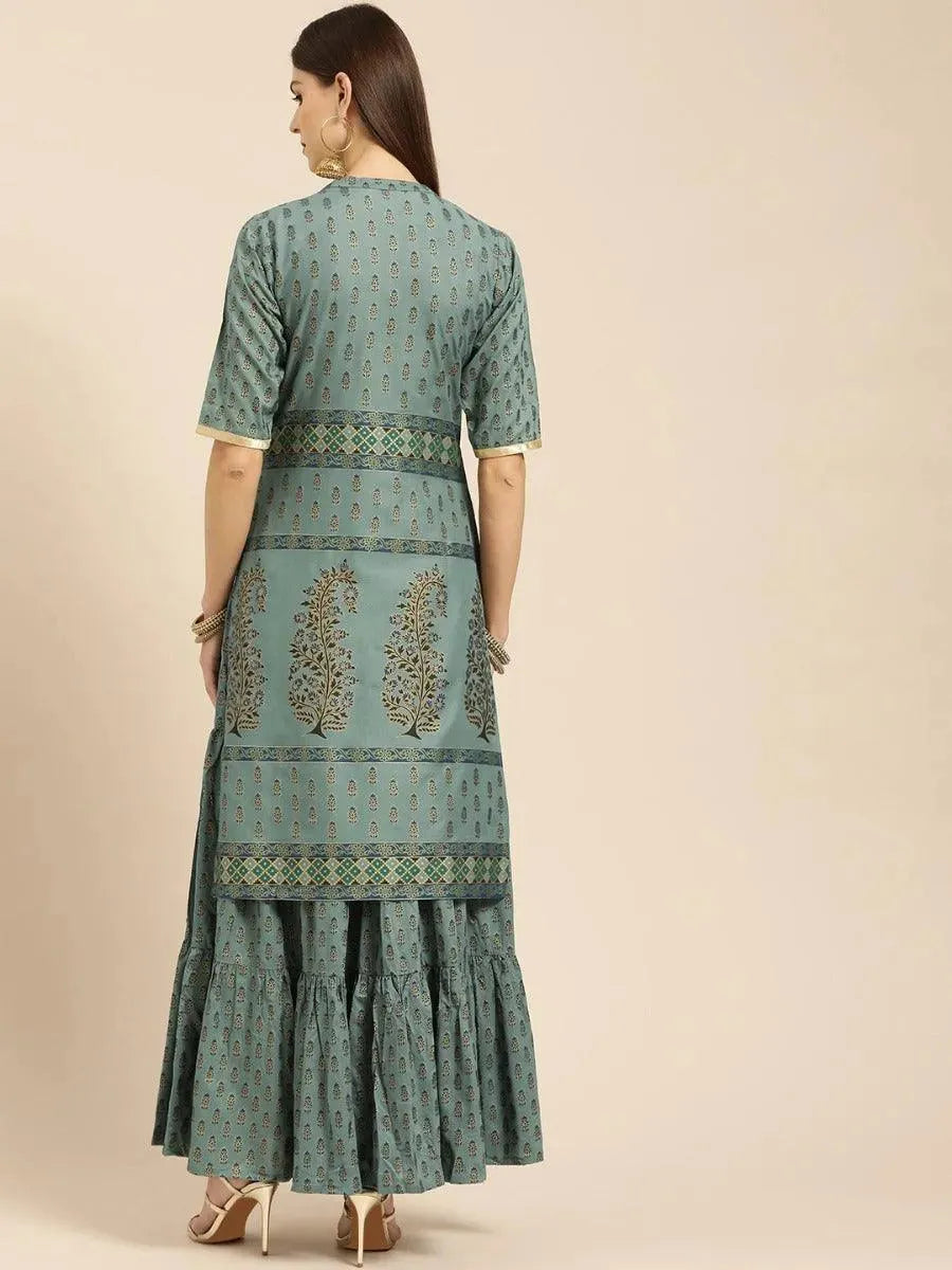 Grey Printed Cotton Kurta Set - Libas 