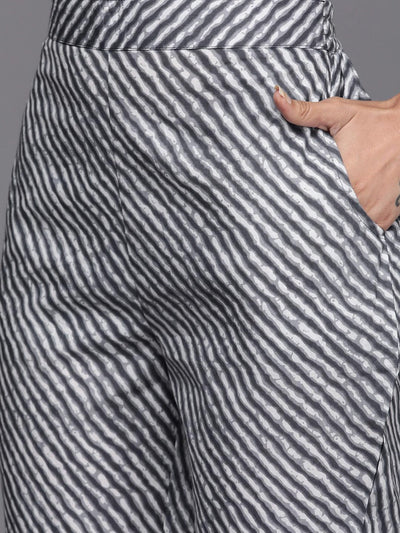 Grey Printed Cotton Straight Suit Set - Libas