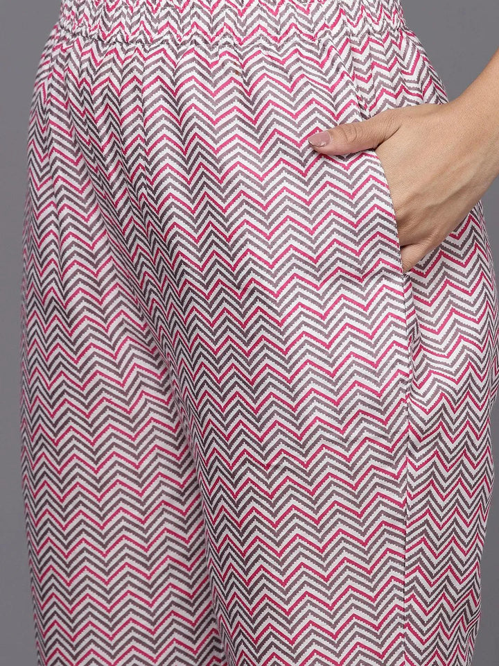 Grey Printed Cotton Straight Kurta With Trousers & Dupatta - Libas