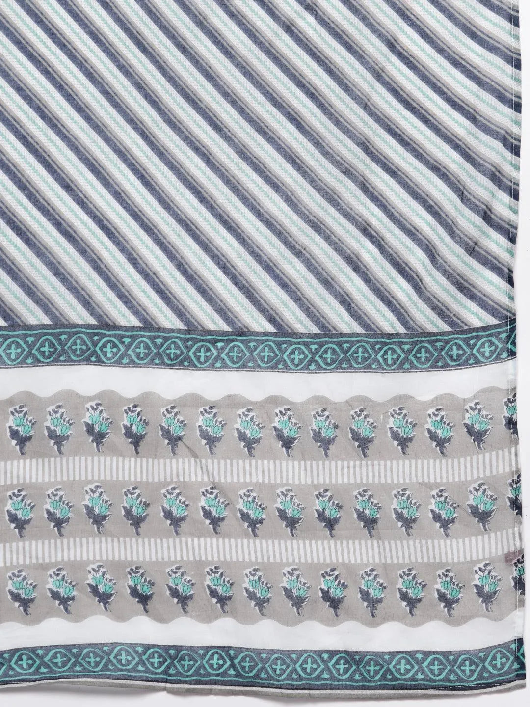 Grey Printed Cotton Straight Kurta With Trousers & Dupatta - Libas 