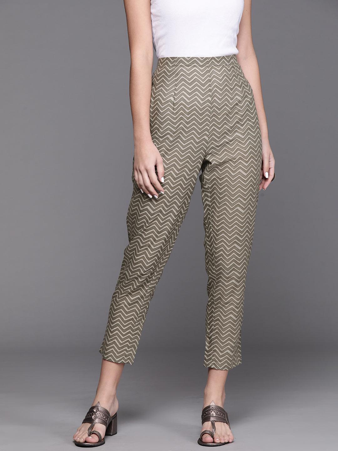 Grey Printed Cotton Trousers - Libas