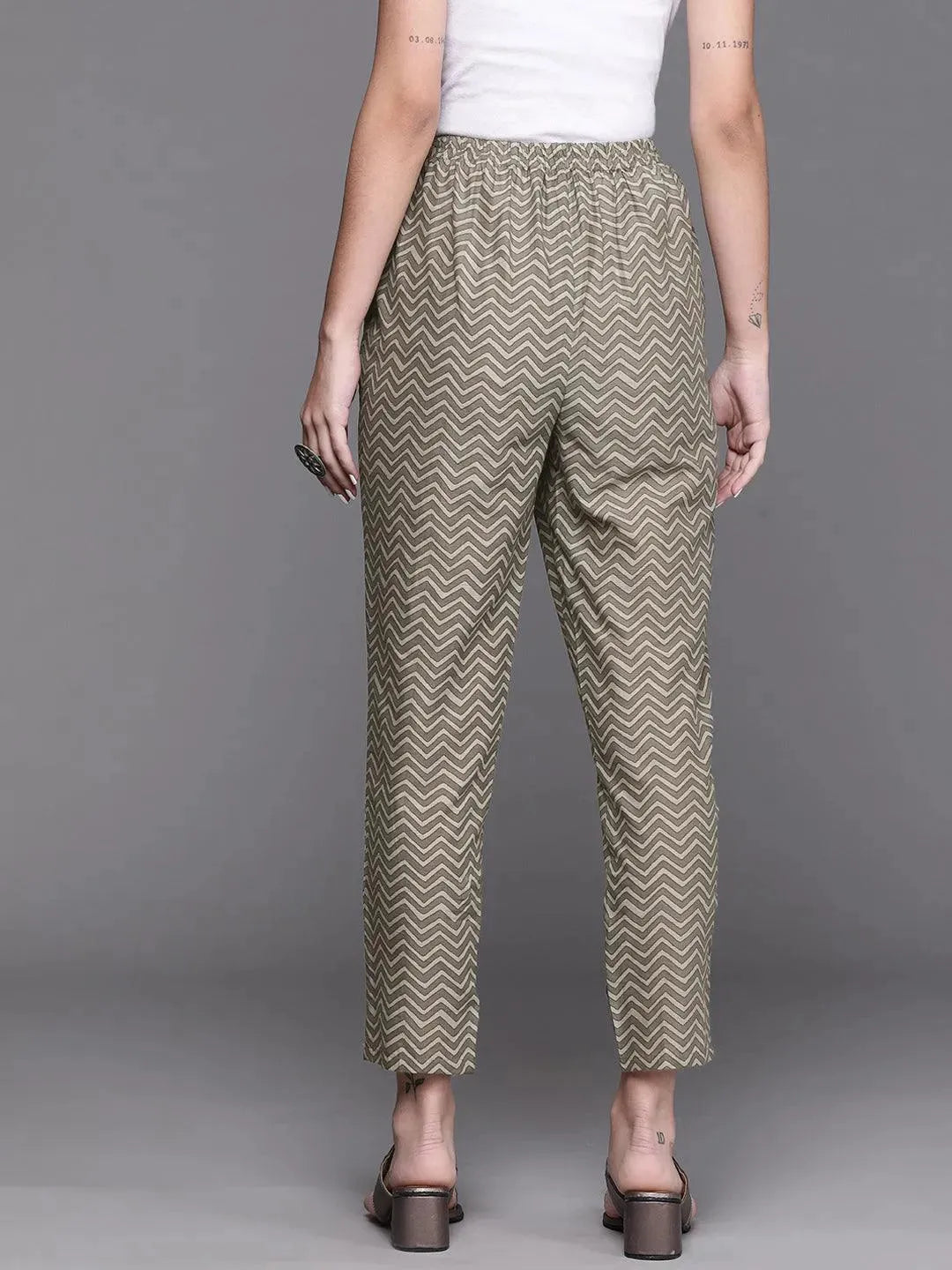 Grey Printed Cotton Trousers - Libas