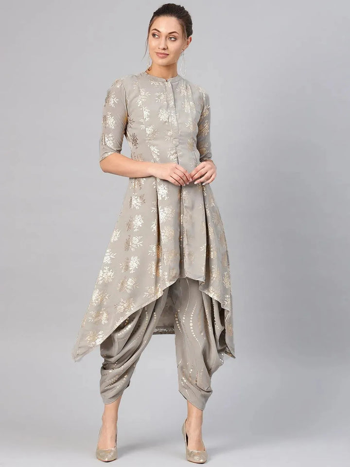 Grey Printed Georgette Kurta Set - Libas