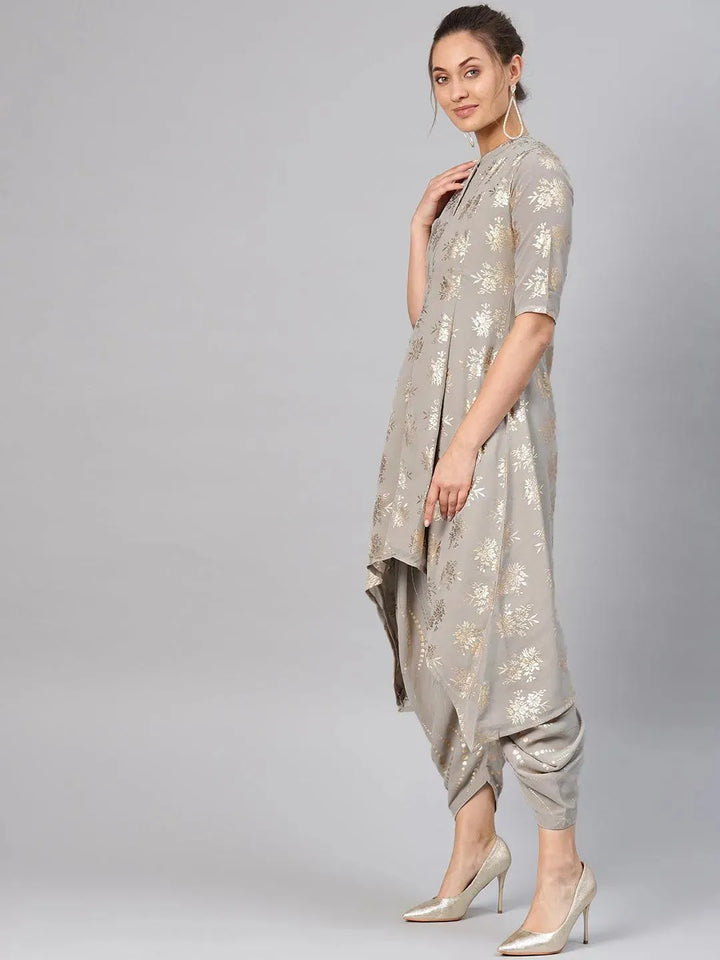 Grey Printed Georgette Kurta Set - Libas