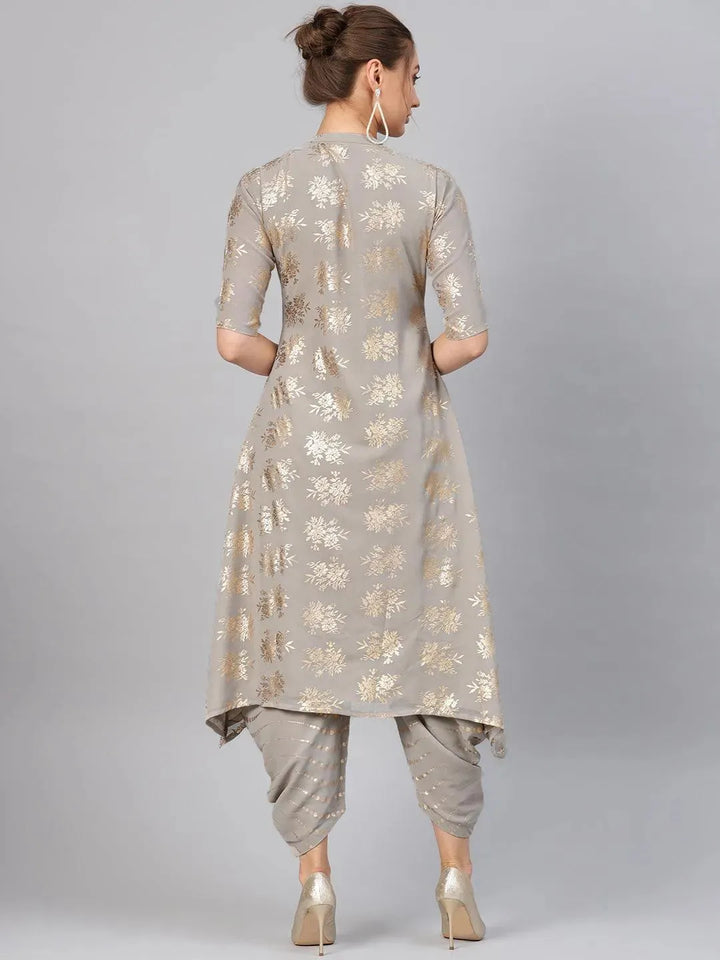 Grey Printed Georgette Kurta Set - Libas