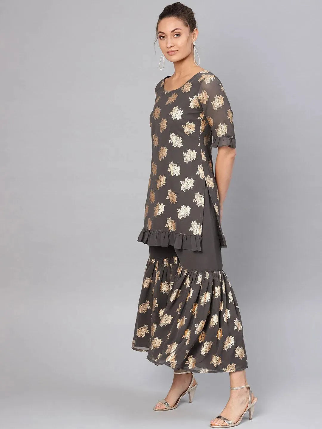 Buy Grey Printed Georgette Suit Set - 6532- | Libas Ethnic Wear Online