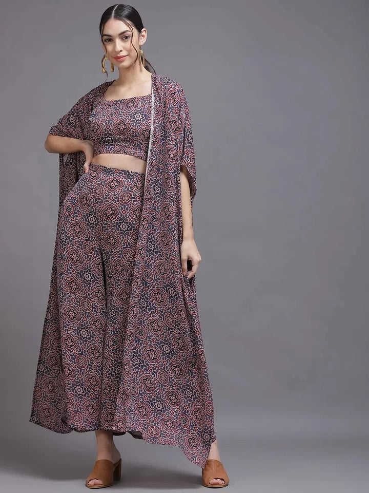 Grey Printed Georgette Co-Ords - Libas